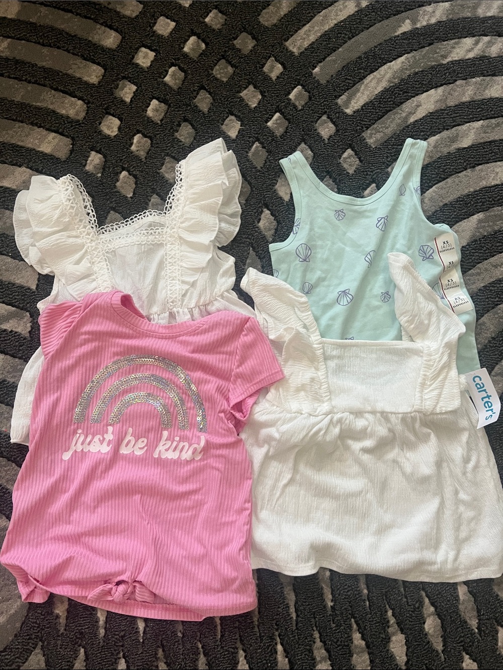 Carter's Pink Sequin Rainbow Tee & White and Mint Mix Tops